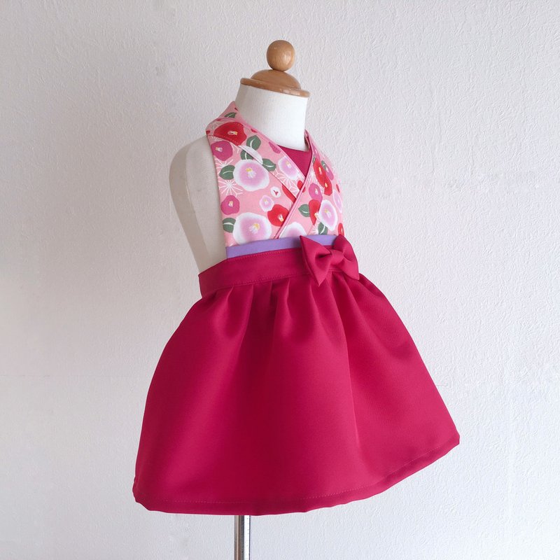 Kimono Bib Dress  - Camellia Pink - Wine Red - Bibs - Cotton & Hemp Red