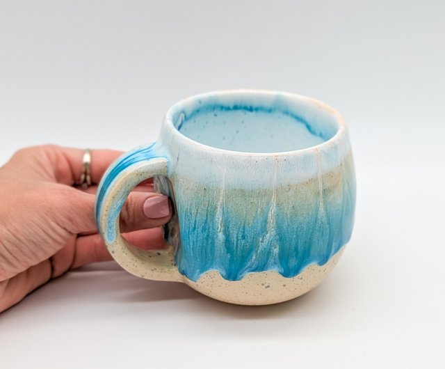 青い絵柄の陶器カップセット 陶器マグカップ 手作り 300 ml カップ 青い滴と丸い底