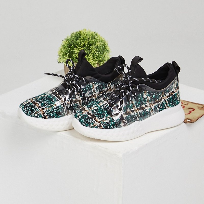 [Fashion Statement] Plaid Wool Elastic Top Sneakers_The Wizard of Oz (22.5-24) - Women's Running Shoes - Other Man-Made Fibers Green