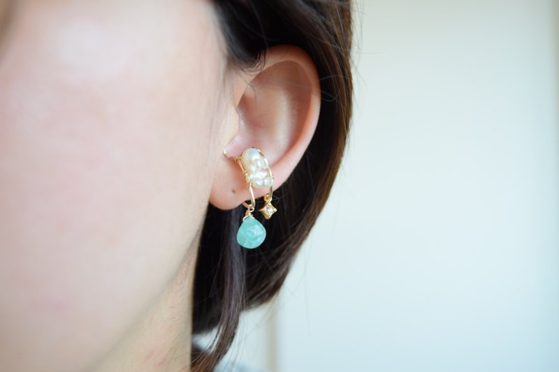 14kgf アマゾナイトイヤーカフ【片耳　one ear】 - 袖扣 - 石頭 綠色