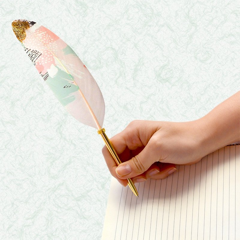日本Quill Pen 羽毛原子筆Gold奢華系列 G04 羽毛筆 春意金蔥 - 原子筆 - 其他材質 粉紅色