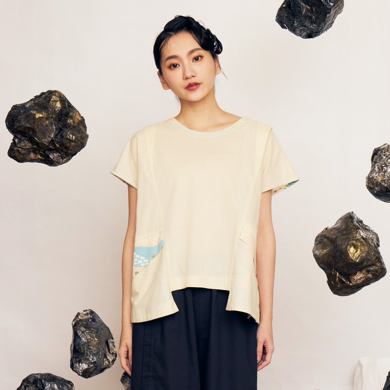 稜珡Spectrum Pocket Top_Galaxy White - Women's Tops - Cotton & Hemp Multicolor