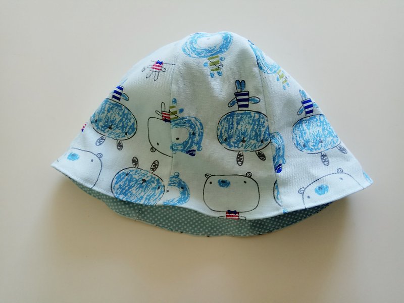 Blue bottom big doll baby bonnet moon gift baby hat fisherman hat baby hat - ผ้ากันเปื้อน - ผ้าฝ้าย/ผ้าลินิน สีน้ำเงิน