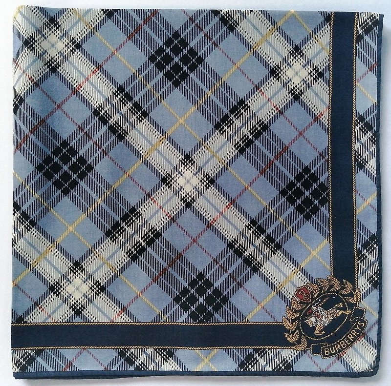Burberry Vintage Handkerchief Pocket Square Blue Check 18 x 18 inches - Handkerchiefs & Pocket Squares - Cotton & Hemp Blue