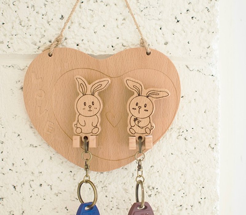 【七夕情人節禮物】兔寶寶 鑰匙圈掛板 / 鑰匙的家 - 居家收納/收納盒/收納用品 - 木頭 