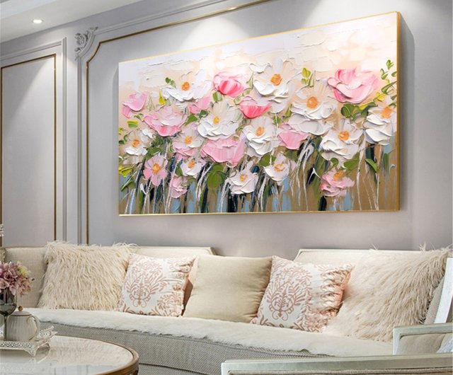 手書き油絵 フラワーキューブ ゴールド 額付き 絵画 インテリア 油彩画