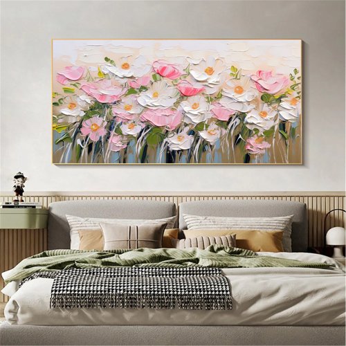 手描きの油絵の抽象的なピンクの花の客間の玄関は絵を掛けます45 花言葉 ピンク 油絵/抽象画/オリジナルグッズ/装飾画/掛け絵
