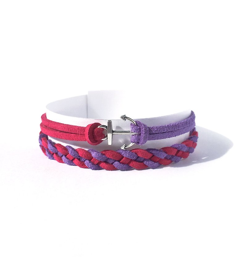 Handmade Double Braided Anchor Bracelets – berry-like purple limited  - สร้อยข้อมือ - วัสดุอื่นๆ สีม่วง