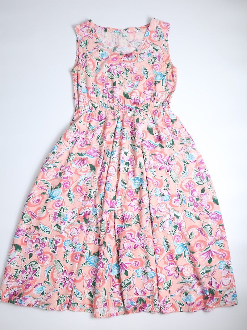 Fuji bird 80s antique dress pink rose country dress vintage dress Vintage - ชุดเดรส - ผ้าฝ้าย/ผ้าลินิน 