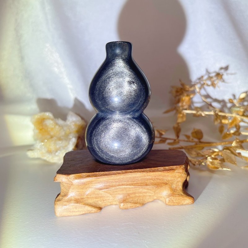 シルバーひょうたん木製ベースの装飾品 - 置物 - 宝石 