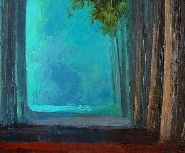 森の風景オリジナル油絵松の木アートインパスト絵画ウォールアート