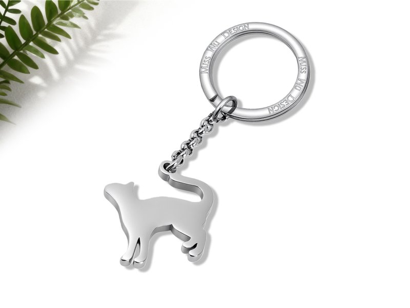 日常的小貓咪 - 想玩耍的貓 -不鏽鋼吊飾鑰匙圈系列 - 鑰匙圈/鑰匙包 - 不鏽鋼 銀色