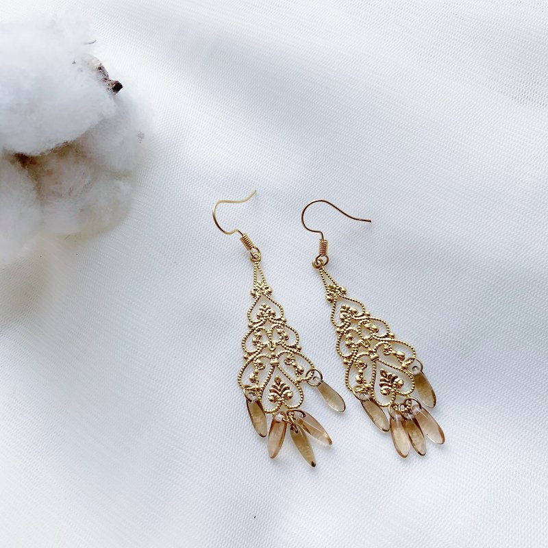 SL258 Light you up Classical long carved earrings - Earrings & Clip-ons - Other Metals Gold