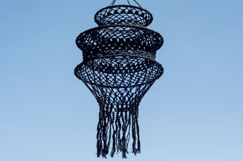 Woven wall hanging home decoration / Bohemian style crocheted hanging / cotton twine crochet lampshade / fabric - black - โคมไฟ - ผ้าฝ้าย/ผ้าลินิน สีดำ