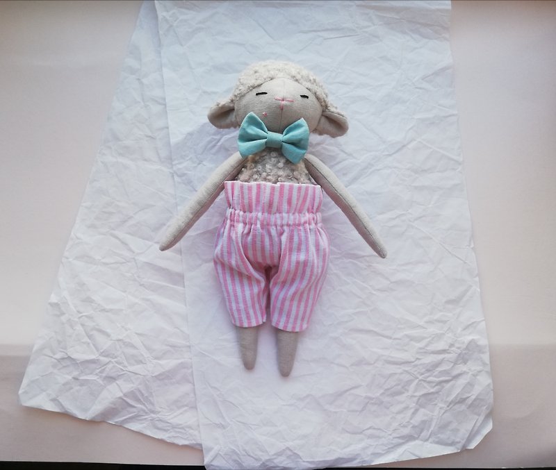 Lamb handmade doll, linen wool, soft toy - ของเล่นเด็ก - วัสดุอื่นๆ 
