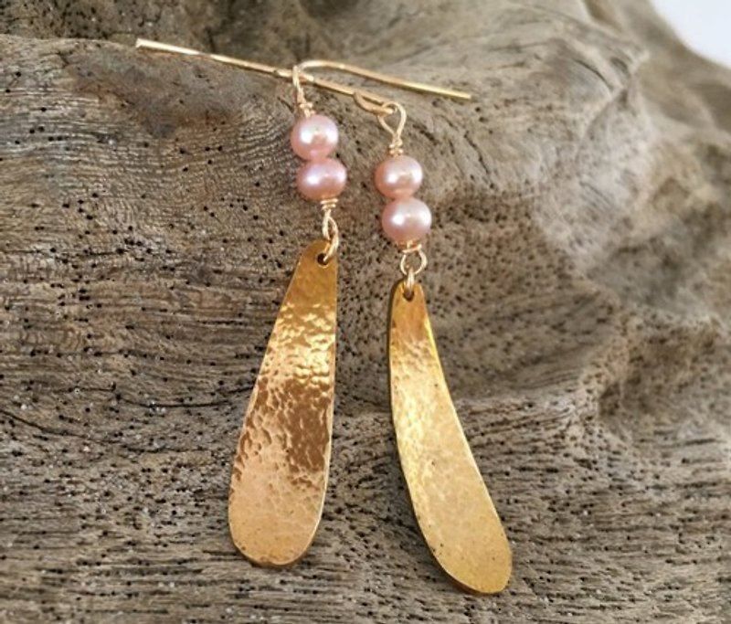 Cherry Pearl ◇ Brass Forged K14GF Earrings / Clip-On - Earrings & Clip-ons - Other Metals 