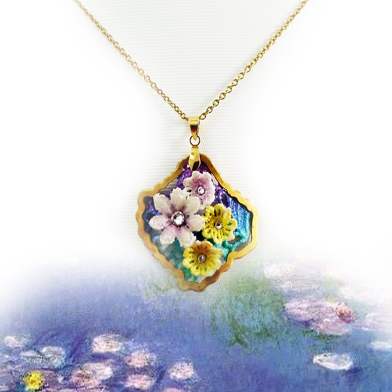 Monet Garden Necklace-Water Lace Art Decoration Series - Necklaces - Paper Purple