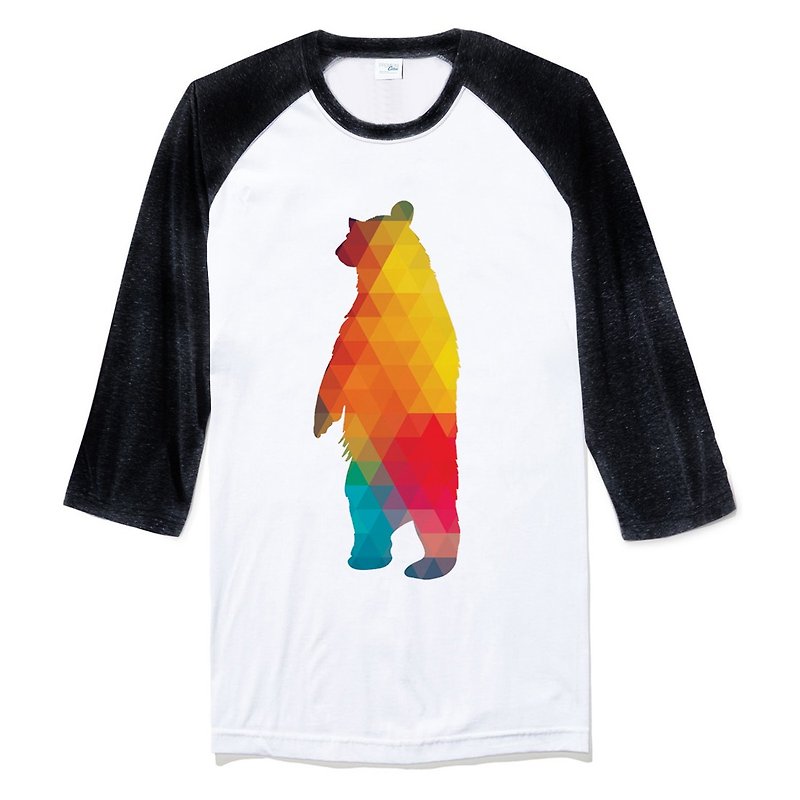Geometric Bear [Spot] Neutral Three-quarter Sleeve T-shirt White Black Geometric Abstract Bear Design Art Illustration - เสื้อยืดผู้ชาย - ผ้าฝ้าย/ผ้าลินิน หลากหลายสี