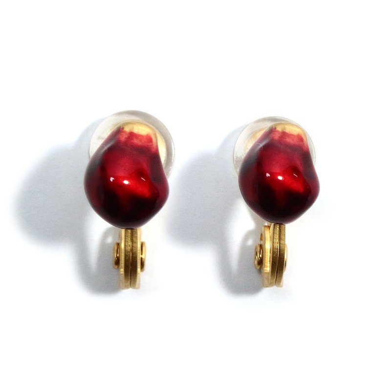 Pomegranate earring / pomegranate Clip-On EA083 - Earrings & Clip-ons - Other Metals Red
