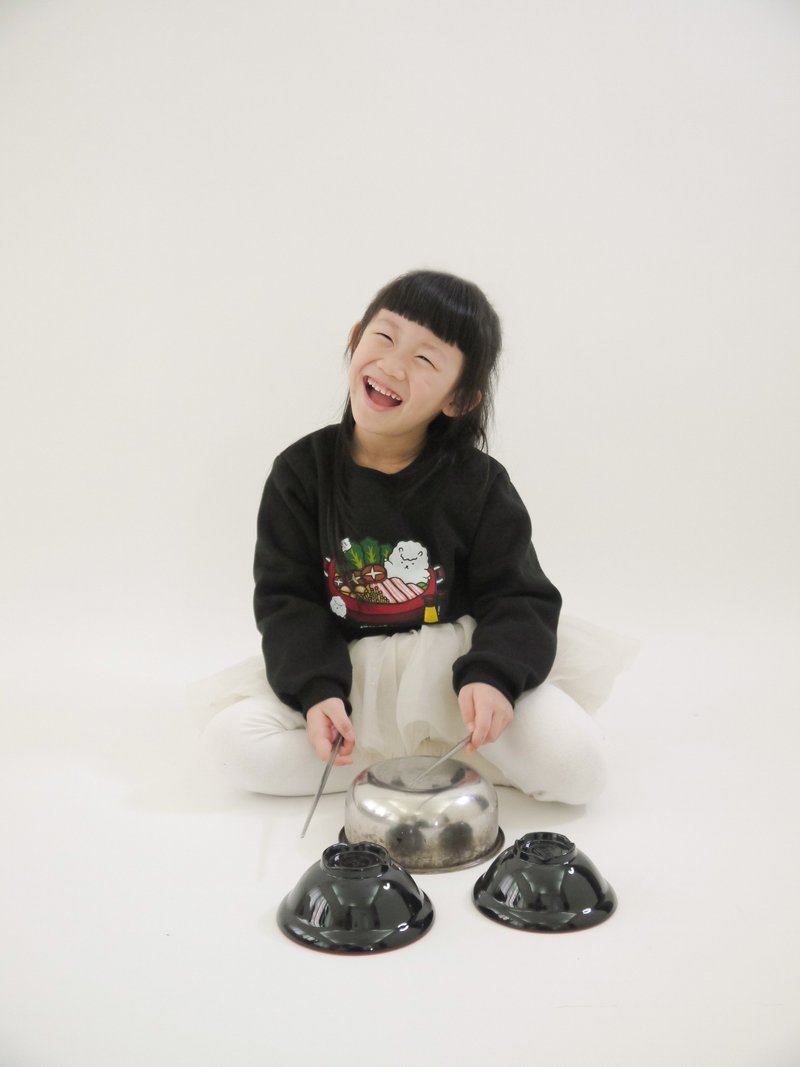 Kid-Bubble Sheep Japanese Hot Pot-Brush University T Sweatshirt (Black) - Unisex Hoodies & T-Shirts - Cotton & Hemp Silver