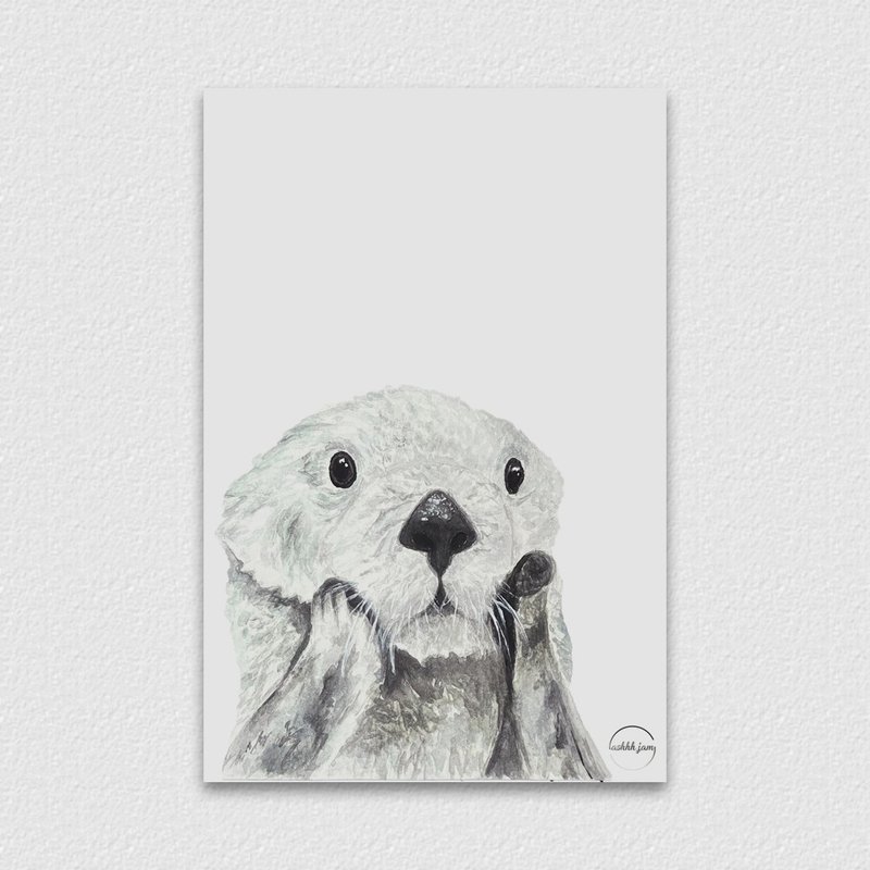 水彩插畫動物明信片 - 小熊貓 手繪 水彩 插畫 - 卡片/明信片 - 紙 灰色