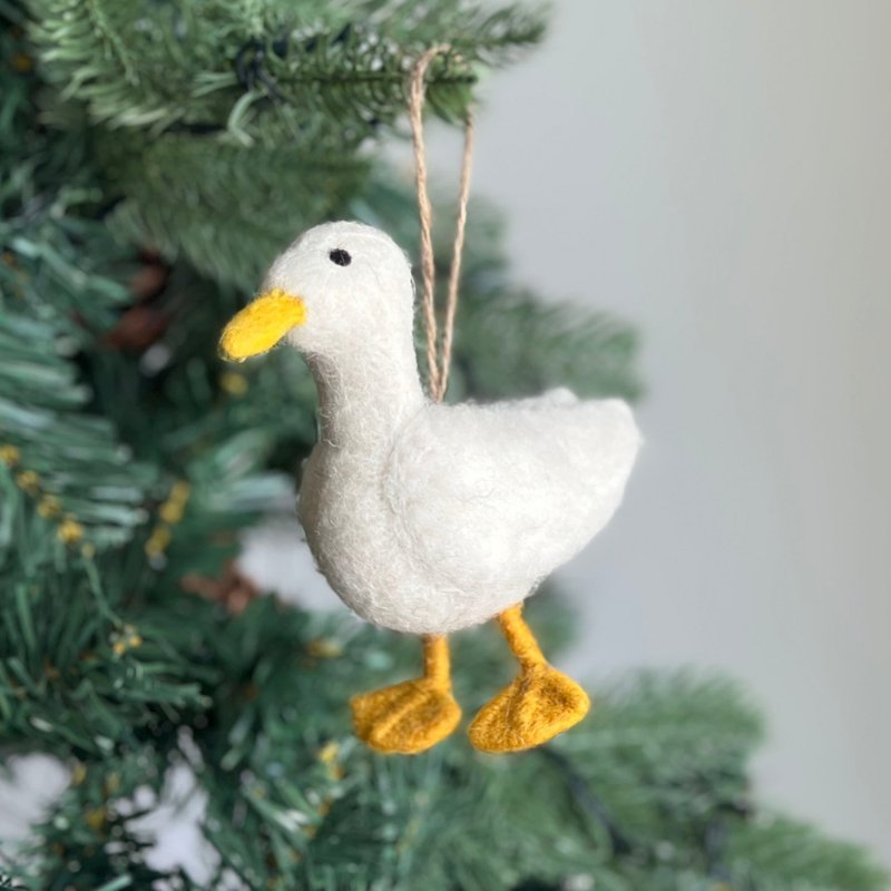 Christmas tree hanging little white duck Christmas decoration wool felt Christmas hanging ornaments Christmas decoration - ของวางตกแต่ง - ขนแกะ 