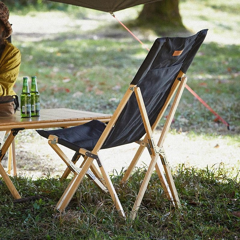 日本LALPHA 戶外露營便攜摺疊式高背休閒椅(附收納袋) - 野餐墊/露營用品 - 竹 黑色