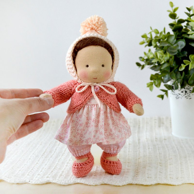 MADE TO ORDER Waldorf mini baby doll 7 inch (18 cm) tall. - 寶寶/兒童玩具/玩偶 - 環保材質 粉紅色