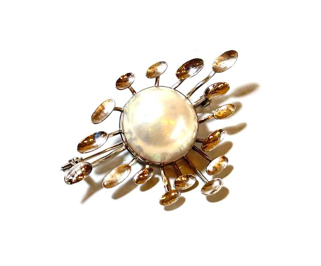 60-70s K14 WG ホワイトゴールド ヴィンテージ デザイン ブローチ