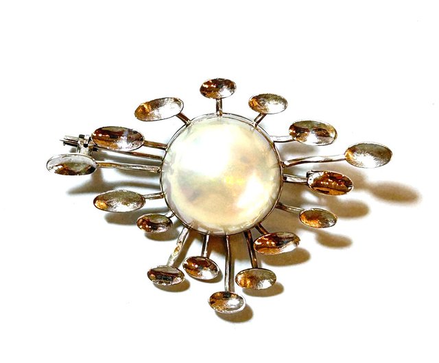 60-70s K14 WG ホワイトゴールド ヴィンテージ デザイン ブローチ