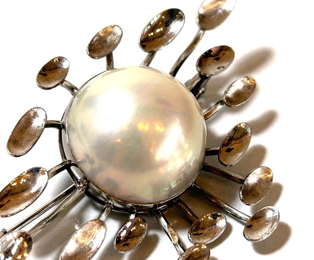 60-70s K14 WG ホワイトゴールド ヴィンテージ デザイン ブローチ