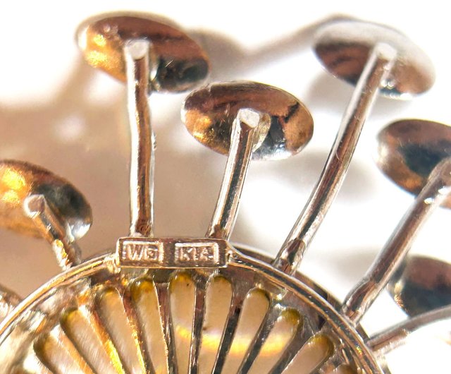 60-70s K14 WG ホワイトゴールド ヴィンテージ デザイン ブローチ