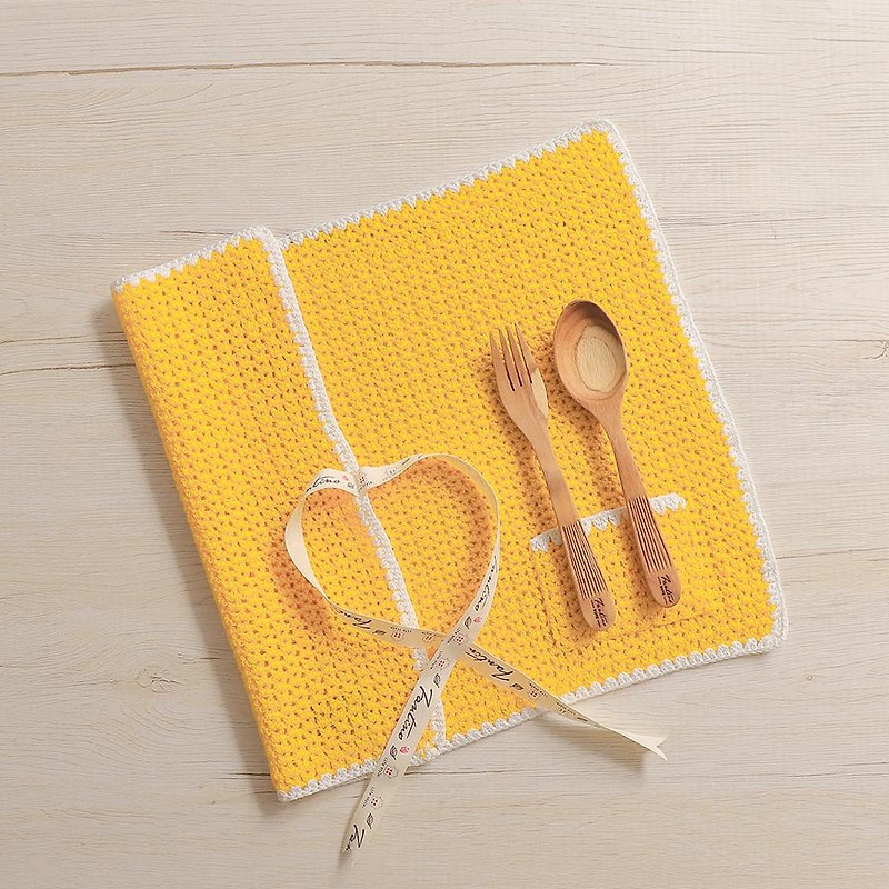 Handmade knitted woven placemats/tableware storage bags/birthday gifts/environmental protection (without tableware)-egg yellow/exchange gifts - ผ้ารองโต๊ะ/ของตกแต่ง - ผ้าฝ้าย/ผ้าลินิน สีเหลือง