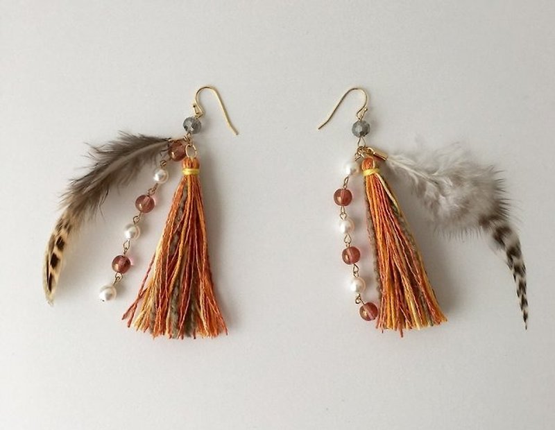 Orange & beige tassel earrings or earrings 2 - Earrings & Clip-ons - Other Metals Orange