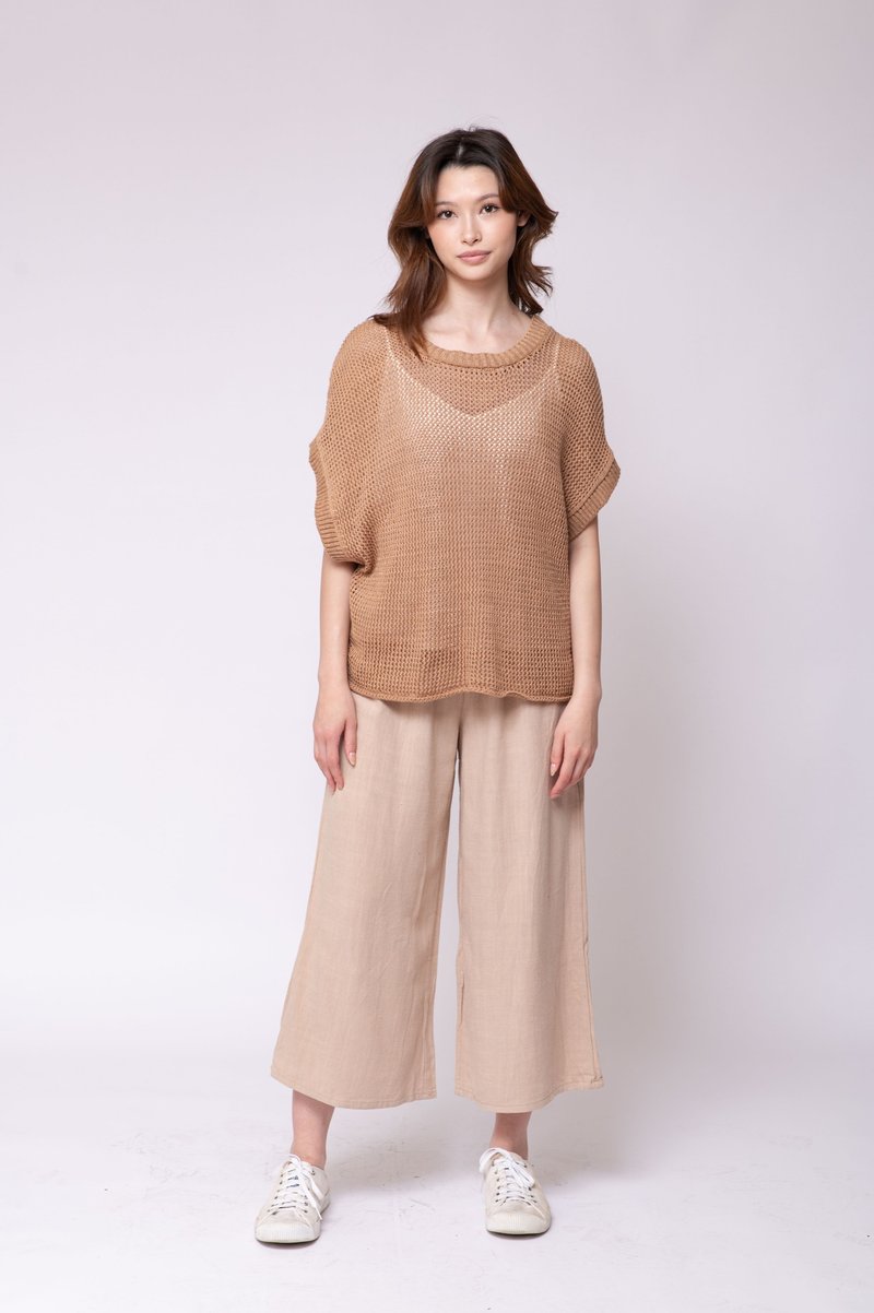 【Amoha】Pure cotton knit short version reversible top-caramel milk tea color - Women's Sweaters - Other Materials Brown