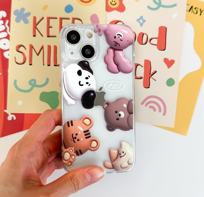 iPhone 16/15/14/13/12/11/XS/XR/7/8/SE2/SE3 Animal friends Transparent Phone Case - เคส/ซองมือถือ - พลาสติก หลากหลายสี