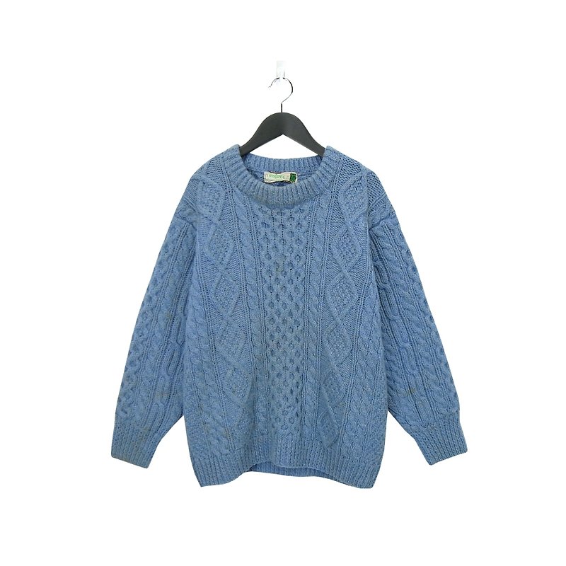 A‧PRANK :DOLLY :: 復古著VINTAGE羊毛藍色蜂巢織紋漁夫毛衣(T712096) - 男毛衣/針織衫 - 紙 藍色