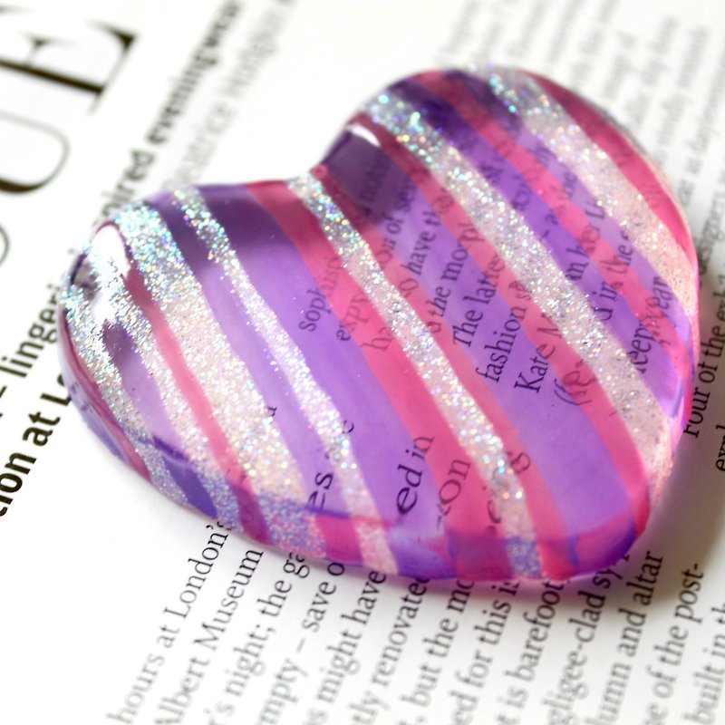 3D Pink Purple Stripes Glass Heart Sculpture • Handmade Paper Weight Desk Decor - Other - Glass Pink