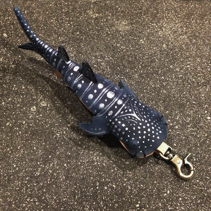 Original animal series whale shark (whale shark tofu shark) pendant hanging buckle leather goods leather carving - Charms - Genuine Leather Blue