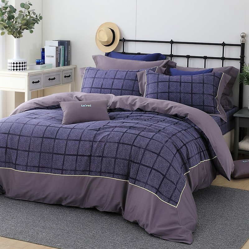 (雙人)月色-紫色情挑-高質感60棉兩用被床包四件組【5*6.2尺】 - 床包/寢具 - 棉．麻 紫色