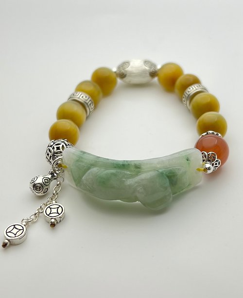 AnmiK handmade jewelry 貔貅翡翠手排飄綠花黃金虎眼石手串