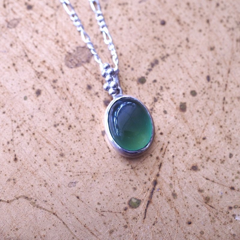 印度岫玉 蛇紋石 手工純銀項鍊 Serpentine Handmade Necklace - 項鍊 - 半寶石 綠色