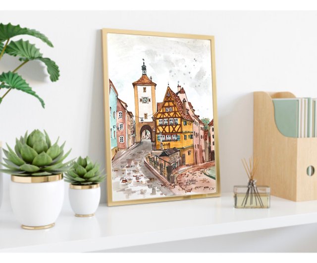 ローテンブルク 絵画 ドイツ 水彩画 原画 ヨーロッパの古い建築物 スケ