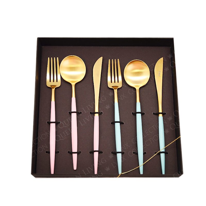 葡萄牙 Cutipol | GOA / 甜蜜禮盒 - 粉紅金+蒂芬妮金主餐六件組 - 餐具/刀叉湯匙 - 不鏽鋼 多色