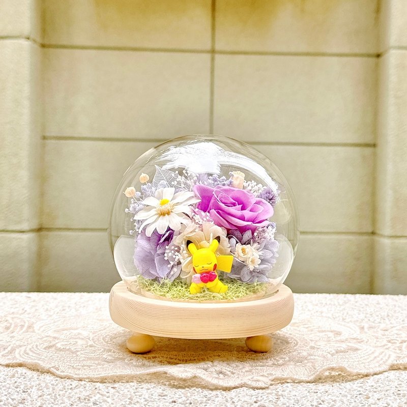 Pokémon/Pikachu/Eternal Flower/Dried Flower/Night Light/Glass Cup Cover - ช่อดอกไม้แห้ง - พืช/ดอกไม้ หลากหลายสี