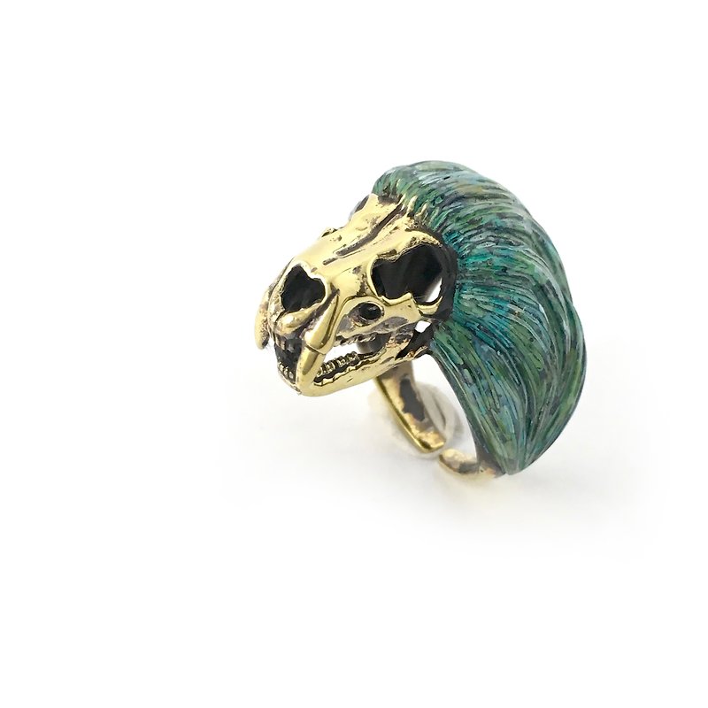 Zodiac Lion skull ring is for Leo in Brass and Patina color antique color ,Rocker jewelry ,Skull jewelry,Biker jewelry - แหวนทั่วไป - โลหะ 