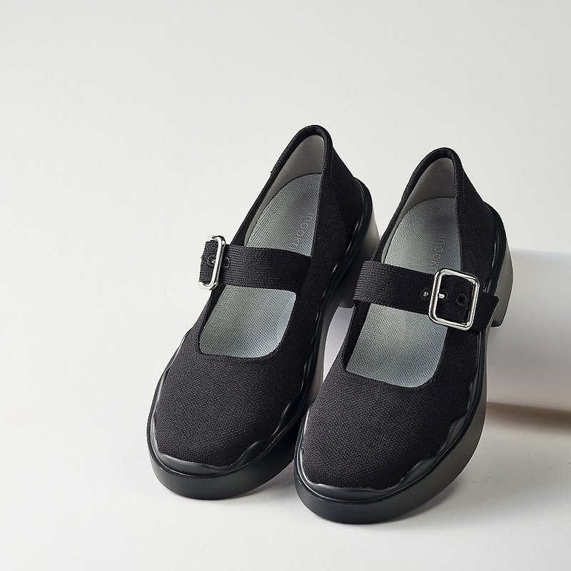經典花瓣厚底鞋 經典黑 - 女牛津鞋/樂福鞋 - 環保材質 黑色
