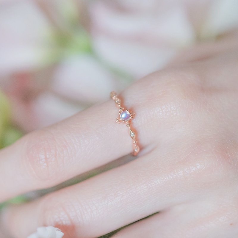 月光石925純銀鍍玫瑰金典雅宮廷風格戒指 可調式戒指 - 戒指 - 寶石 銀色