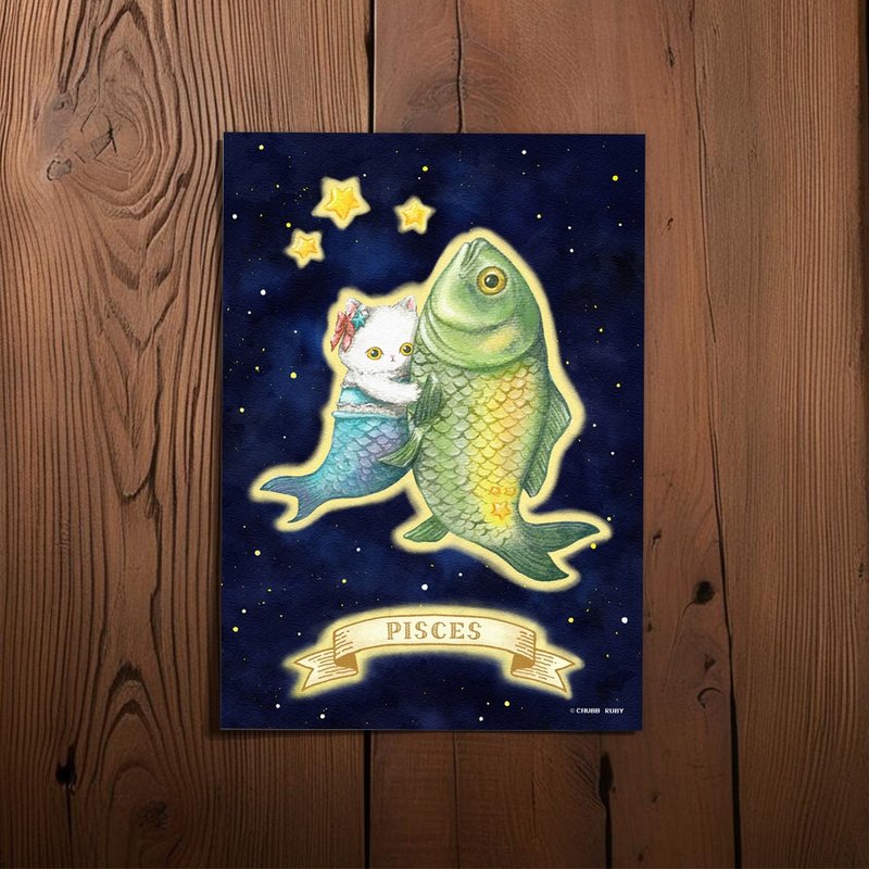 原創 星座貓貓 雙魚座 水彩手繪 明信片 - 卡片/明信片 - 紙 多色