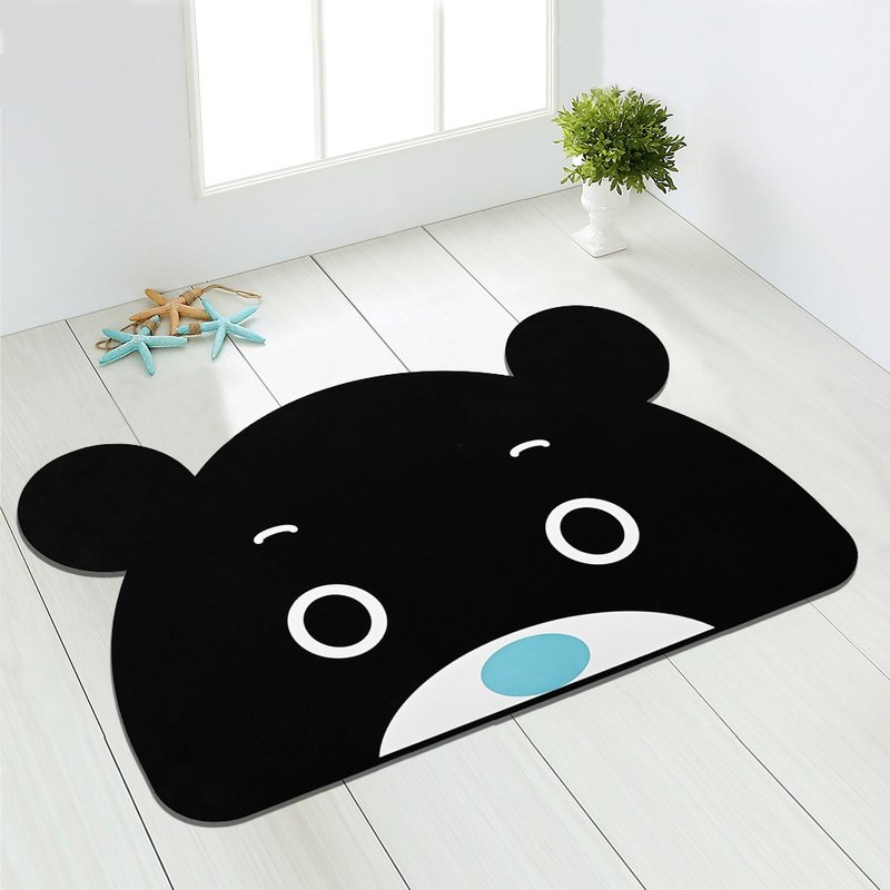 [Bear Praise] 10 Seconds Top Suction Soft Diatomaceous Earth Water-Absorbent Floor Mat Cute Bear Gaze (60x40cm) - ของวางตกแต่ง - วัสดุอื่นๆ สีดำ